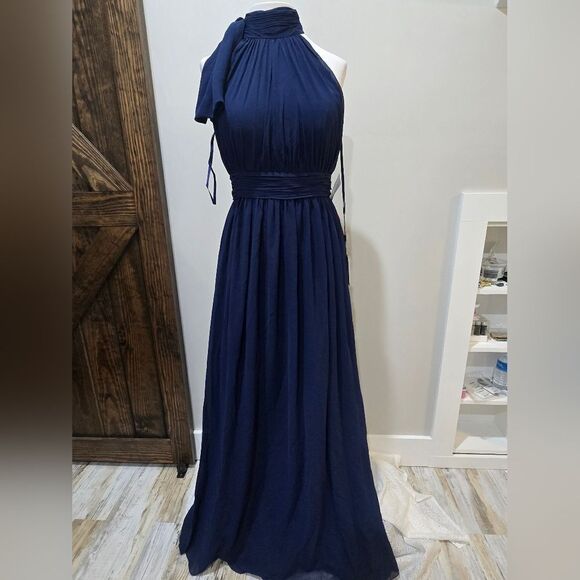 Mac Duggal 55035 High Neck Chiffon Gown NWT size 16 Navy Blue - Picture 4 of 6